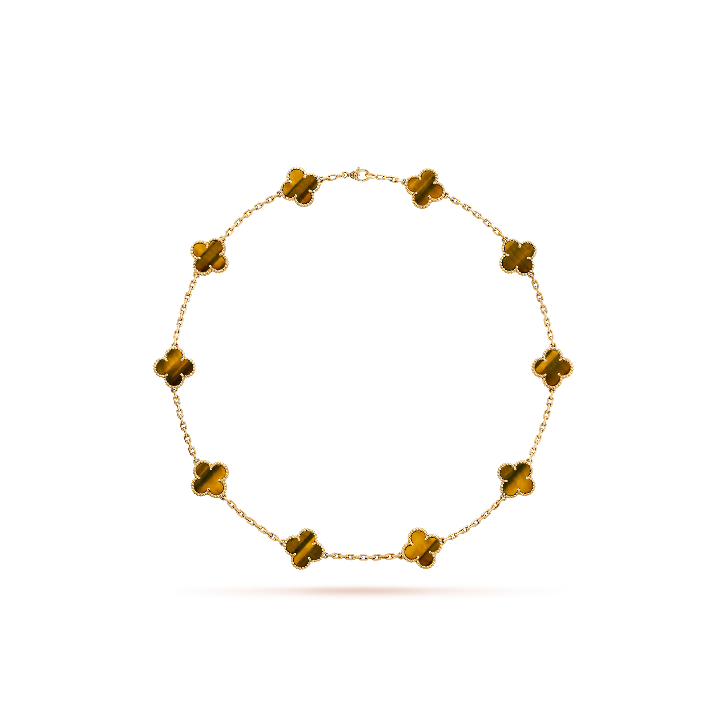 V*N CL*F arpels vintage alhambra necklace, 10 motifs - yellow gold, tiger eye  vcard40700